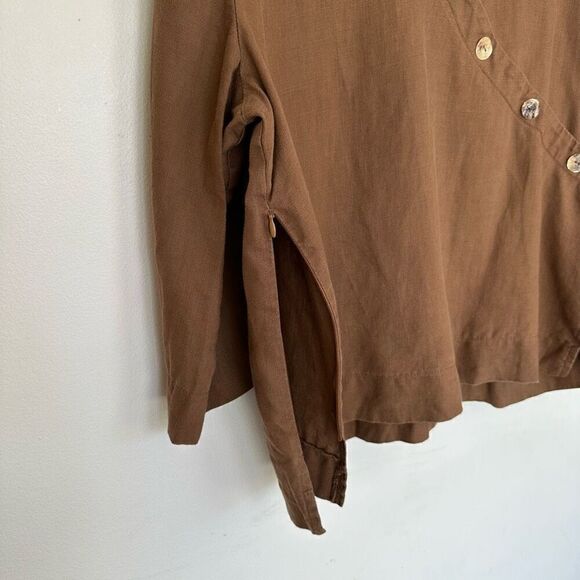 IC Collection Women’s Linen Brown Asymmetrical Mother of Pearl Button Collared B - Picture 7 of 7